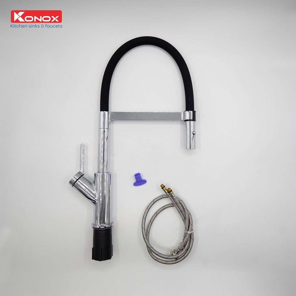 Vòi rửa bát cần mềm KONOX Bian, bề mặt xử lý mạ PVD Chrome 5 lớp, lõi hợp kim đồng 61% tiêu chuẩn Châu Âu CW617N