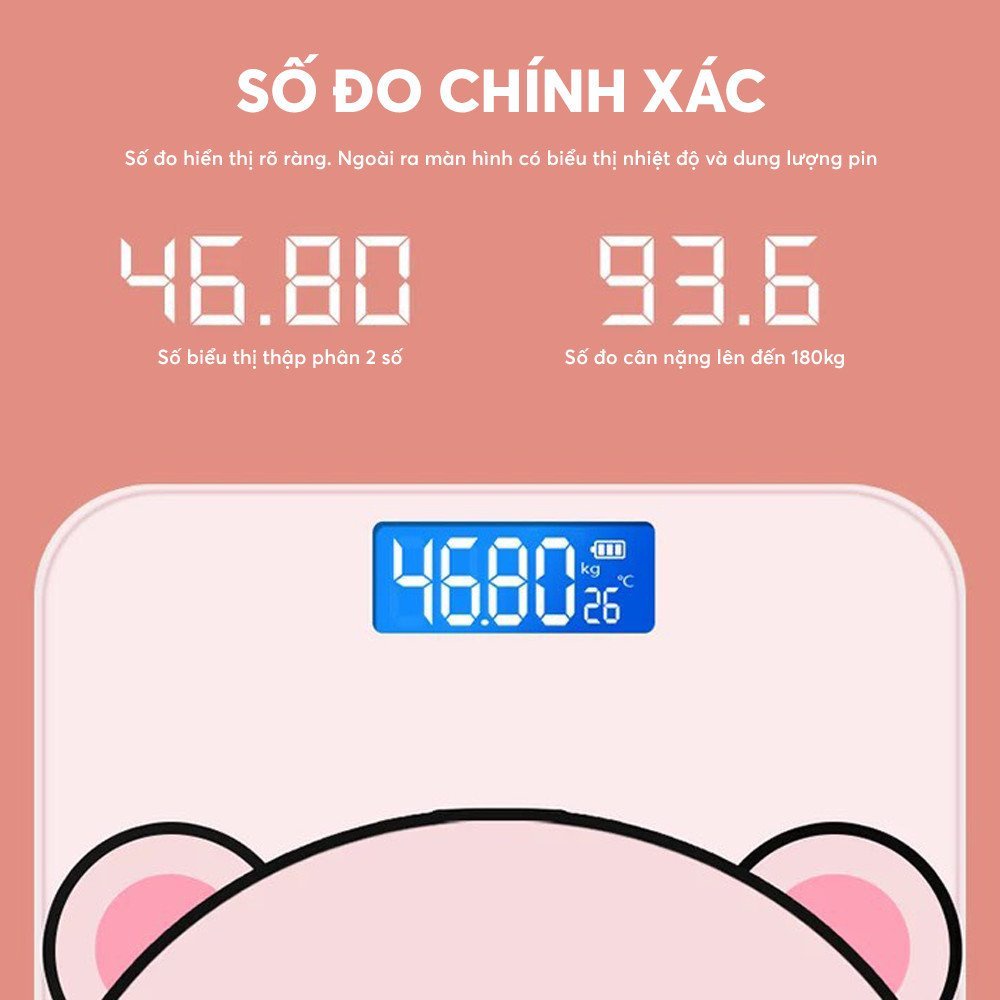 Cân điện tử sức khỏe hình heo có màn hình led kính cường lực theo dõi bảo hành 1 tháng