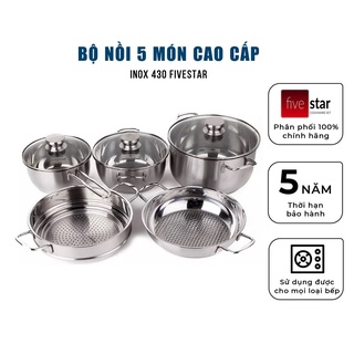 Bộ nồi inox 403 fivestar 5 món gồm 2 nồi 1 chảo, 1 xửng hấp và 1 quánh