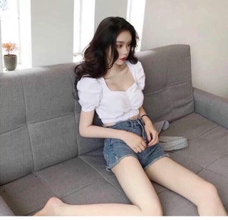 💋Áo Kiểu Cổ Vuông Nhúng ( Hình Thật )