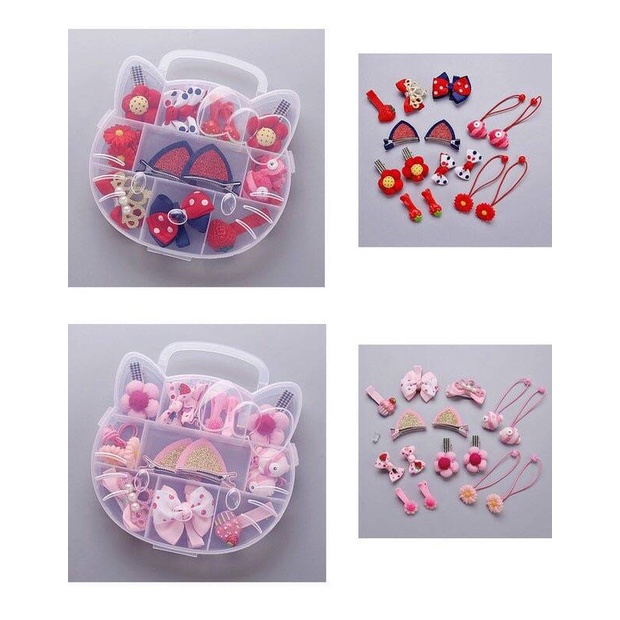 [14 pcs set] Set Dây Buộc Tóc Co Giãn Phối Ren Hoa Màu Hồng Phong Cách Hàn Quốc Cho Bé Gái