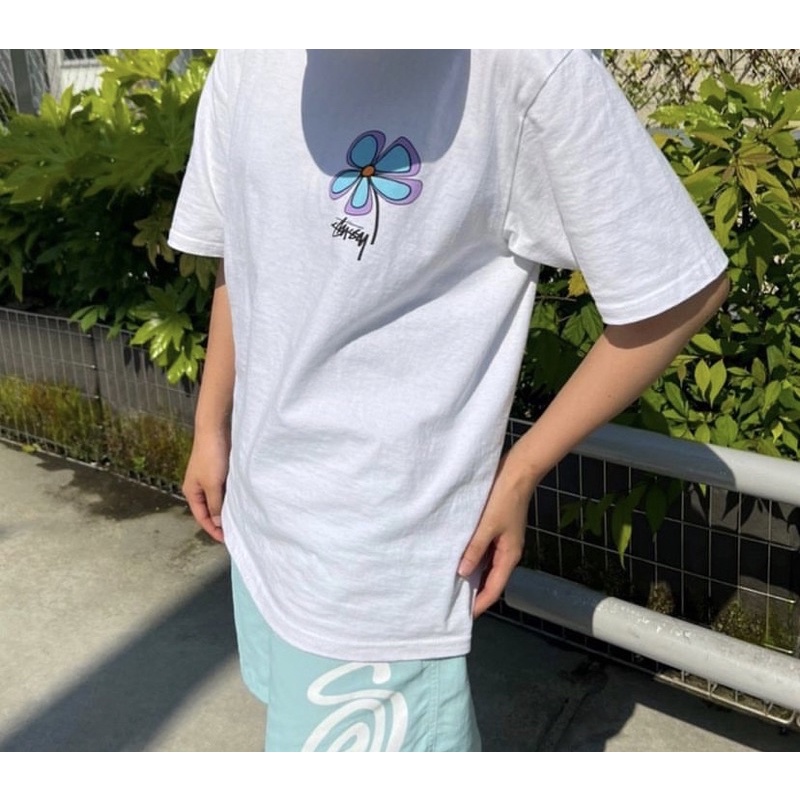 [Bao check chính hãng]Áo thun Stussy hoa Flower màu trắng đen rel