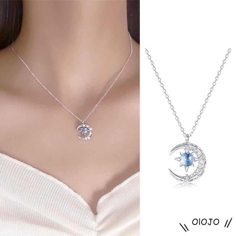 Vòng cổ Mặt Trăng Và Ngôi Sao Màu Xanh Dương Đơn Giản Phong Cách Hàn Quốc Cho Nữ