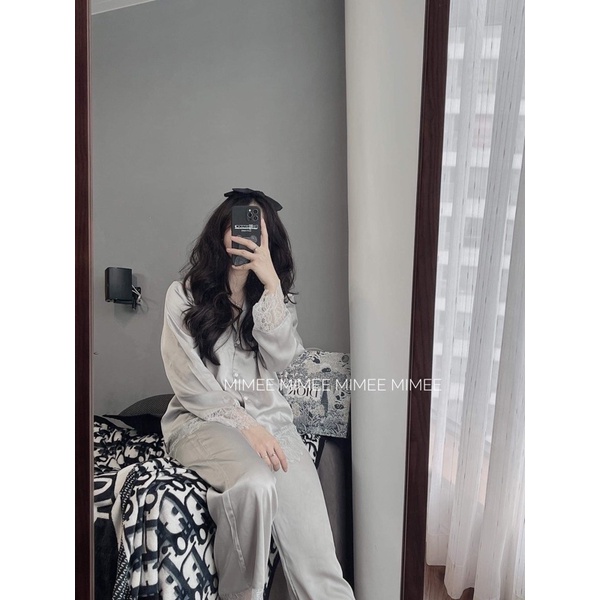 Pijama Bộ ngủ lụa tằm viền ren dài tay mimee ( ảnh thật chính chủ ) | BigBuy360 - bigbuy360.vn