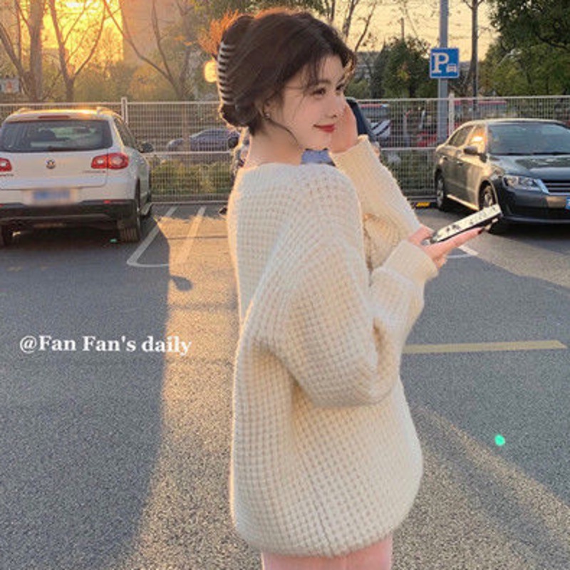 Áo Sweater Dệt Kim Dáng Rộng Thời Trang Mùa Đông Cho Nữ