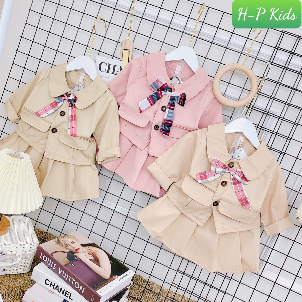 Set váy giả quần và áo kèm nơ siêu sinh cho bé gái 1-7 tuổi