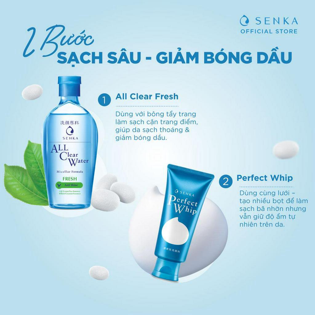 Bộ đôi làm sạch Nước tẩy trang Fresh 230ml &amp; Sữa rửa mặt Senka Perfect Whip 120g