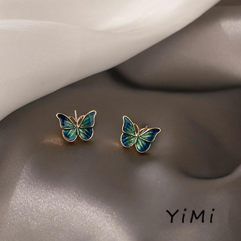 Bộ bông tai hình bướm màu xanh lá dầu đơn giản thời trang không gây dị ứng cho nữ