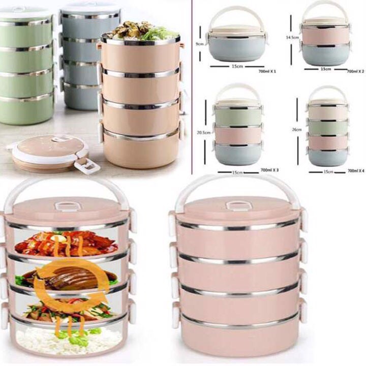 Hộp Đựng Cơm Cặp Lồng Cơm Giữ Nhiệt Lúa Mạch Ruột Inox 4 Tầng, Chất Lượng Số 1