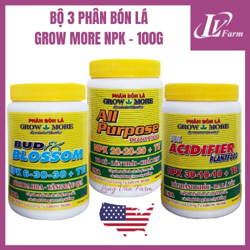 Phân Bón Lá Mỹ GROWMORE NPK 6-30-30+TE Bud Blossom - 100g - Dùng Cho Hoa Lan, Cây Cảnh