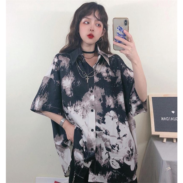 A010 Áo sơ mi loang cỡ rộng nam nữ unisex kiểu dáng Hàn Quốc, áo tay lỡ vải thô kate vảy sơn cá tính oversize Ulzzang | BigBuy360 - bigbuy360.vn