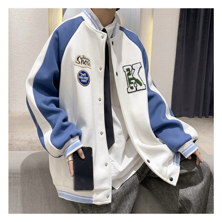 ÁO KHOÁC BOMBER NAM HỌA TIẾT CHỮ K PHỐI VIỀN SỌC TAY  PHONG CÁCH ĐỈNH CAO BL