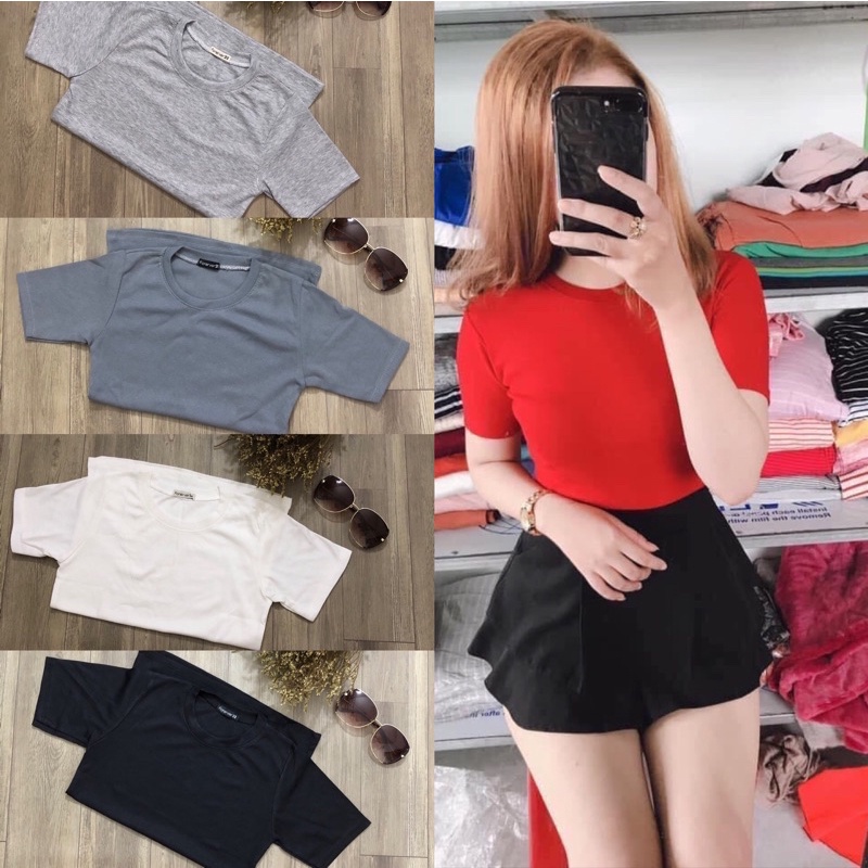 Áo tay ngắn thun gân nhiều màu siêu xinh