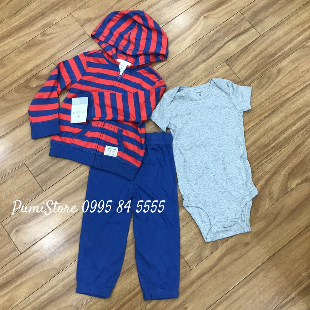 Set 3 món áo khoác, bodysuit kèm quần dài bé trai Carter's Blue Orange