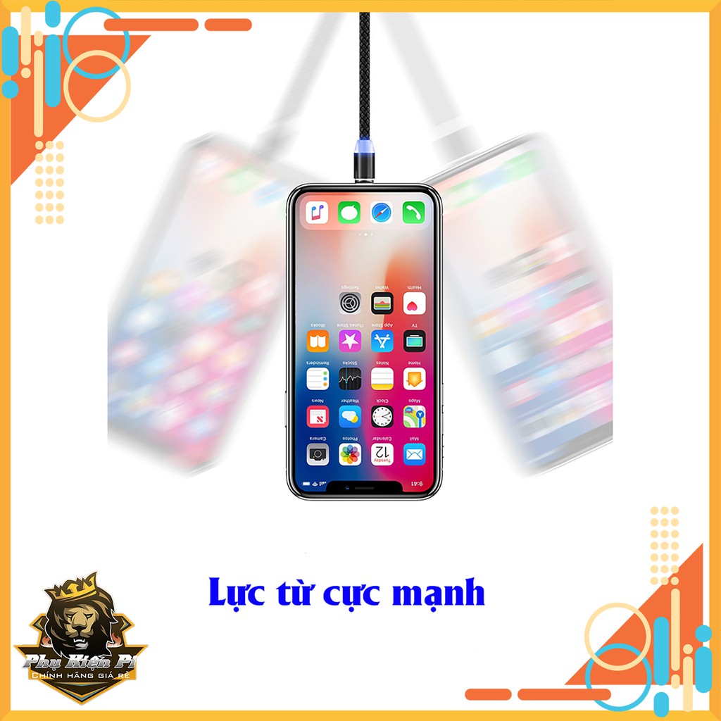 Cáp sạc từ hút nam châm đầu Iphone | micro USB | Type C xoay 360 độ dây dù,có LED cao cấp