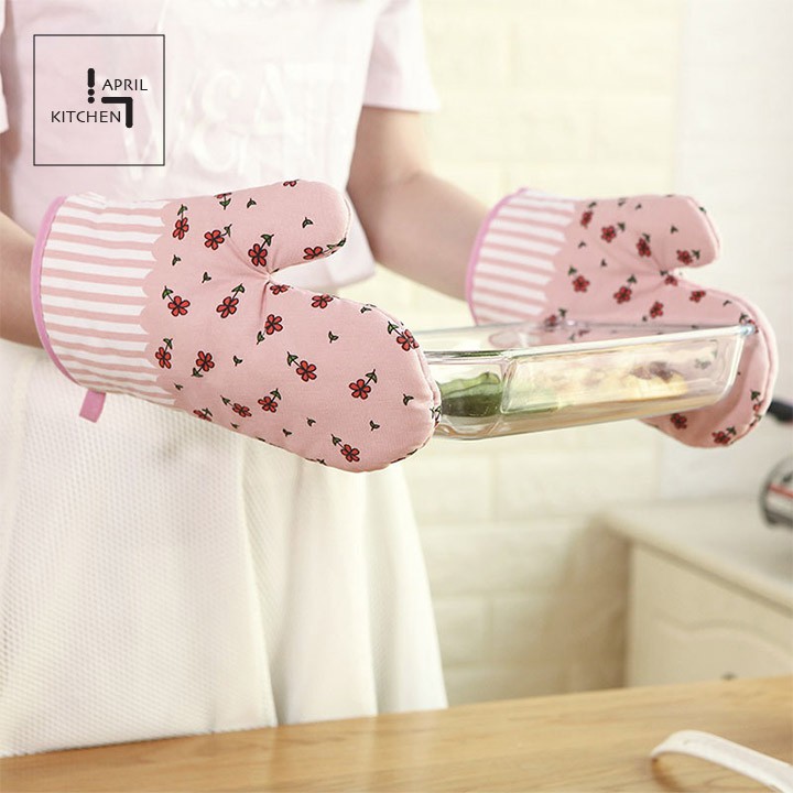 Găng tay lò nướng làm bếp vãi cotton mềm mịn chịu nhiệt tốt chống trượt 26x17cm GTB01