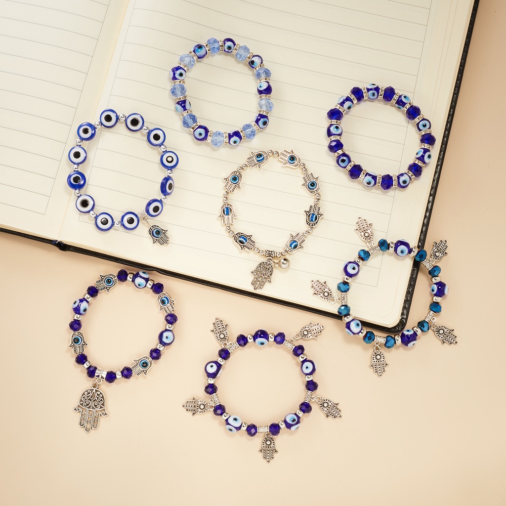 Vòng đeo tay chuỗi hạt co giãn 10mm phối mặt hình mắt quỷ thời trang cho nam và nữ