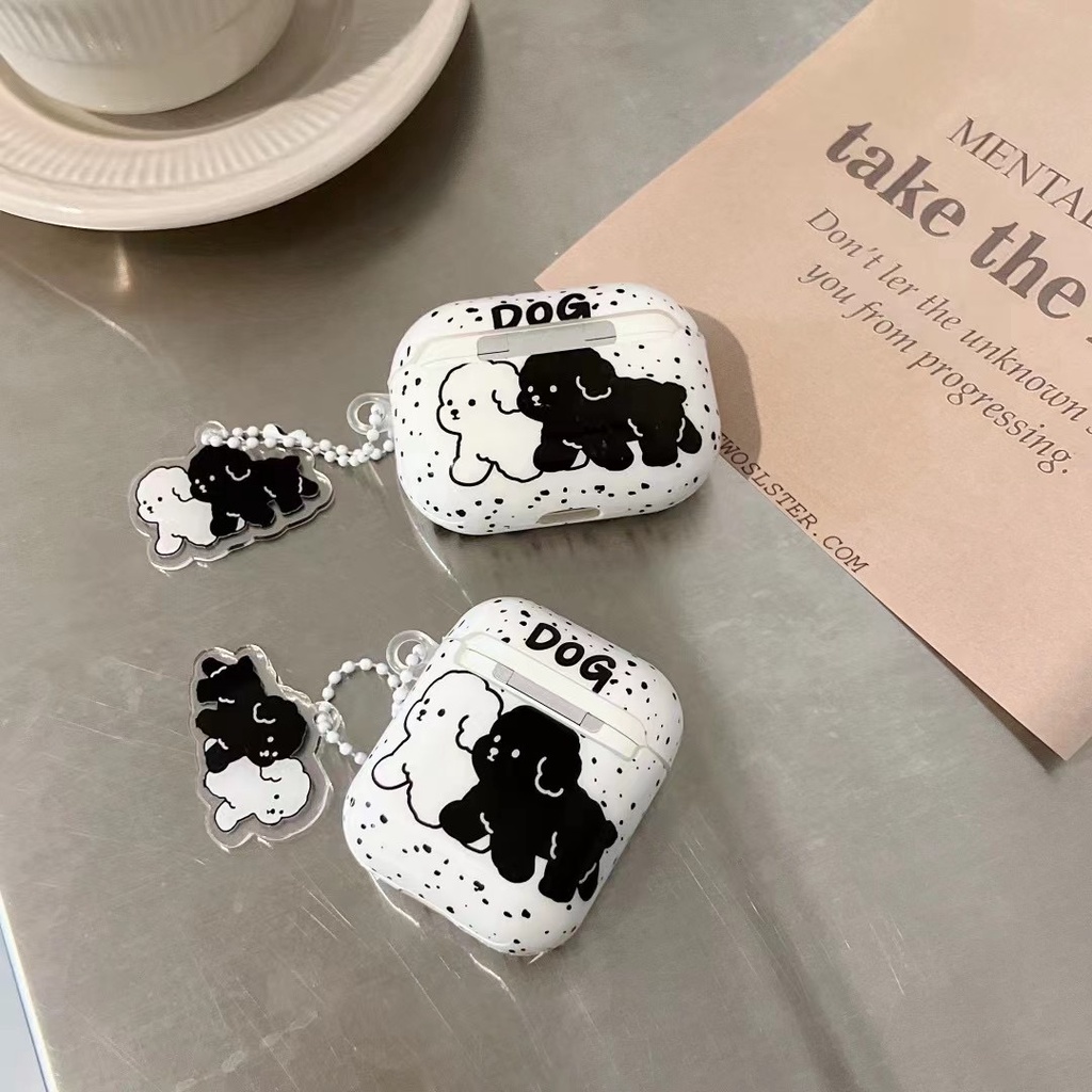 Vỏ Bảo Vệ Hộp Sạc Tai Nghe Bluetooth airpods 1/2 pro Bằng tpu Mềm Hình Chú Chó Đen Dễ Thương