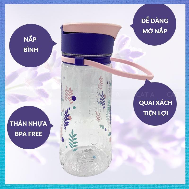 Bình nước bằng Nhựa BPA FREE MIGO Cao cấp  - An toàn, trong suốt, có rây lọc, quai [500ml - 1782]