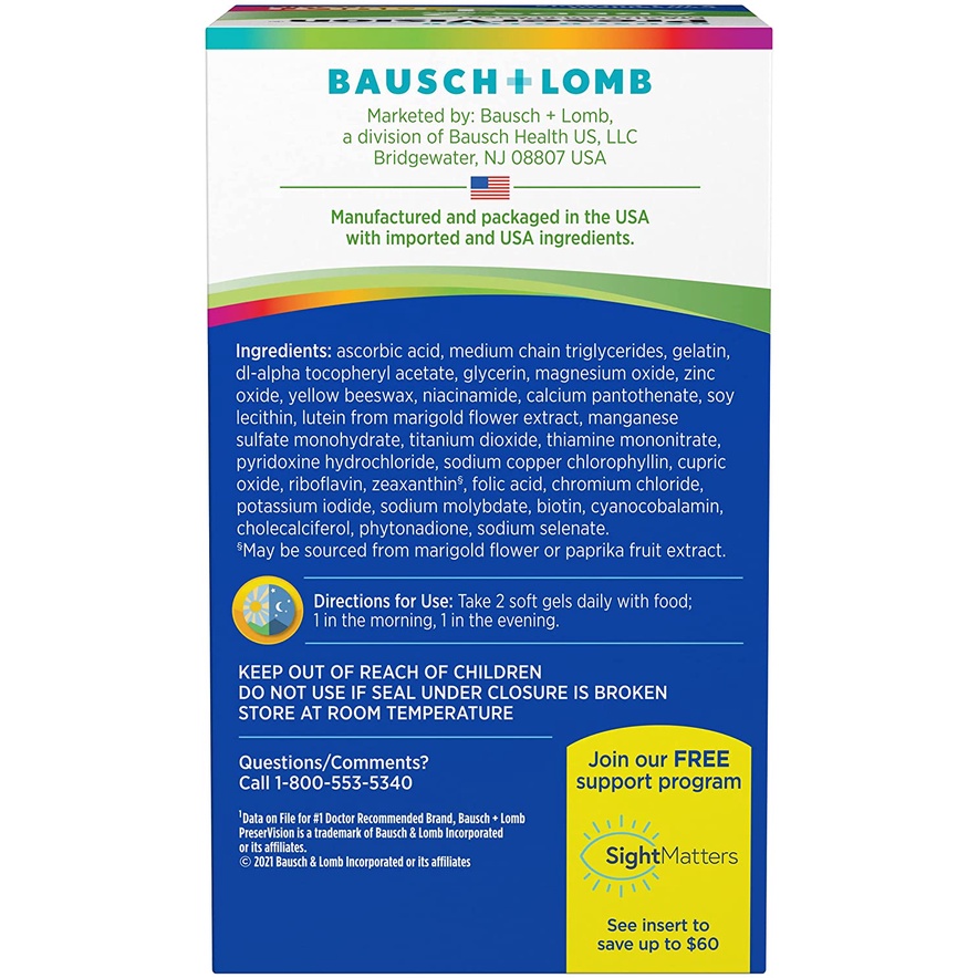 [HÀNG MỸ - DATE 4/2023] PreserVision AREDS 2 Multi 2 in 1 Softgels 100 VIÊN