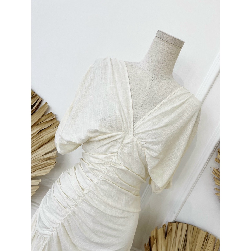 MILAN DRESS ĐẦM XÒE NHÚN THÂN TAY DƠI VẢI LINEN THIẾT KẾ