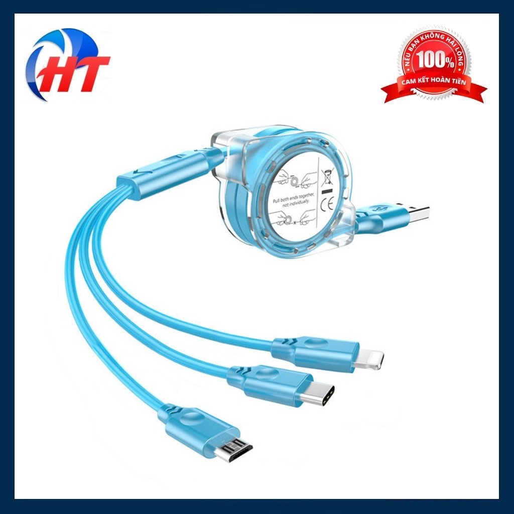 Cáp Sạc Dây Rút 3 Đầu Chống Rối Tiện Lợi
