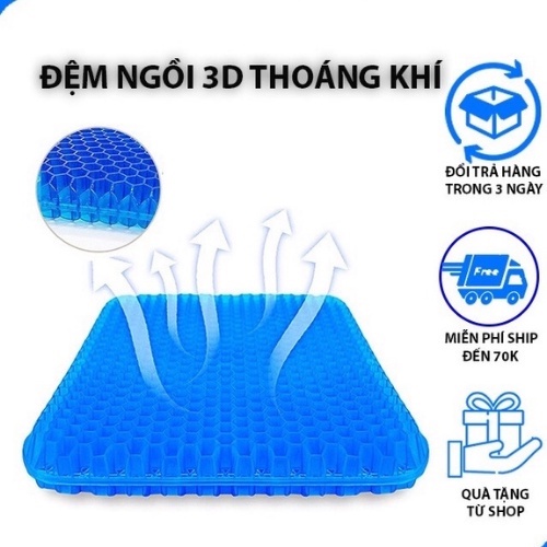 Đệm lót ghế, ngồi 3D thoáng khí gel 2 Lớp cao cấp, nệm cao su non, tổ ong chống ê mông mỏi lưng
