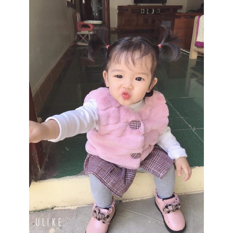 Áo gile bé gái , váy bé gái áo gile lông cho bé liền váy kẻ hàng Quảng Châu Khoác mùa đông