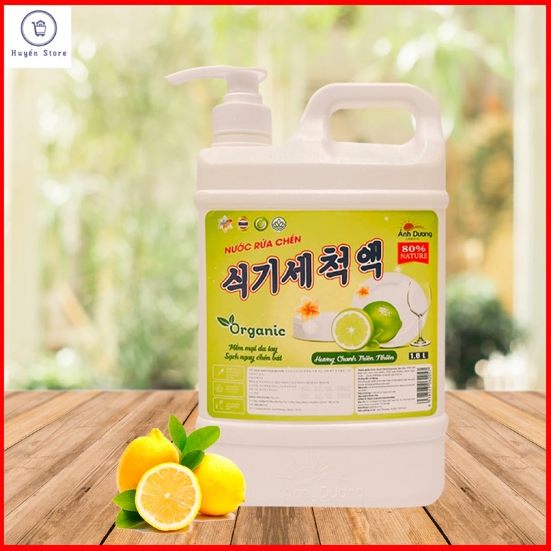 Nước Rửa Chén Bát Hữu Cơ ORGANIC Công Nghệ Hàn Quốc Hàng Chuẩn Ánh Dương Rửa Sạch Mọi Vết Bẩn Cứng Đầu Dung Tích 1,8l