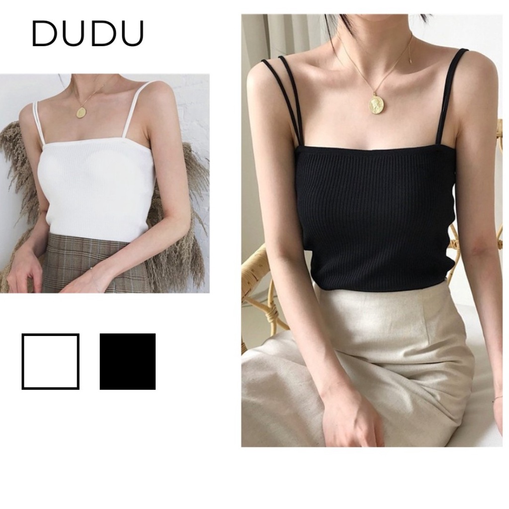 Áo dây len gân co giãn áo 4 dây cao cấp dễ dàng phối đồ màu trắng đen be thời trang