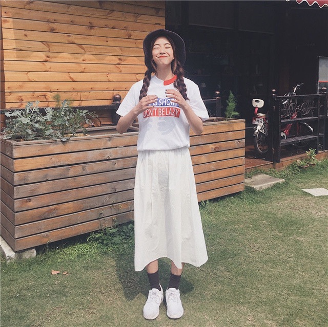 Chân váy midi thô xoè hai lớp trơn màu basic ulzzang style hàng Quảng Châu