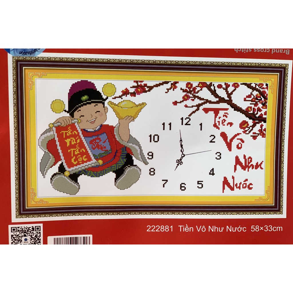 Tranh thêu đồng hồ tiểu thần tài - tiền vô như nước 222881