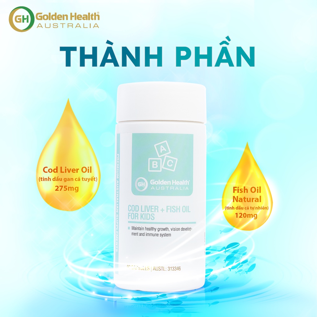 [GOLDEN HEALTH] Viên uống dầu cá Cod Liver Fish Oil For Kids - Bổ sung DHA cho trẻ từ 7 tháng tuổi trở lên (90 viên)