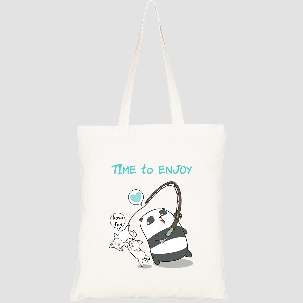 Túi vải tote canvas HTFashion in hình fisherman panda cute cats character HT132