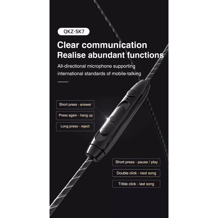 Tai nghe QKZ SK7, đẹp hơn, Bass tốt hơn, có micro và tăng giảm âm lượng