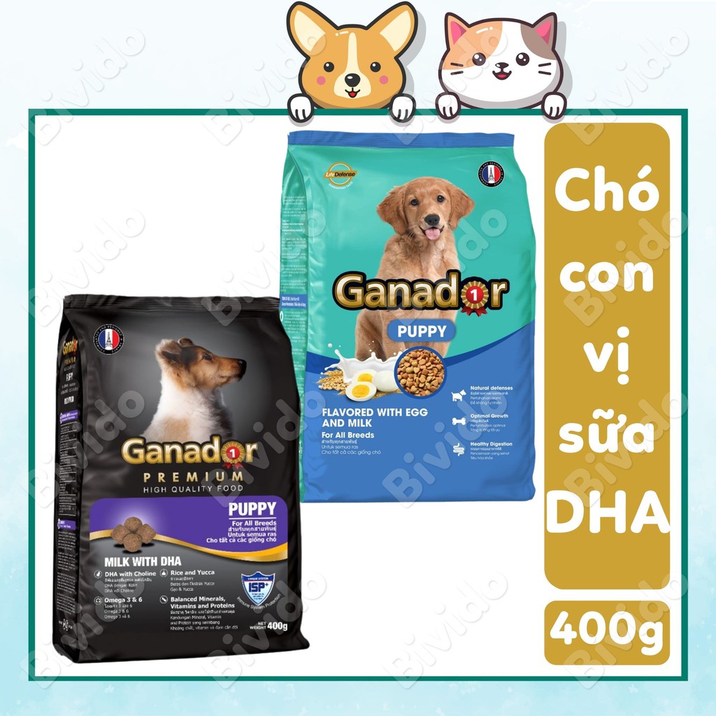 Thức ăn chó con Ganador puppy sữa có DHA, sữa và trứng túi 400g - Bivido