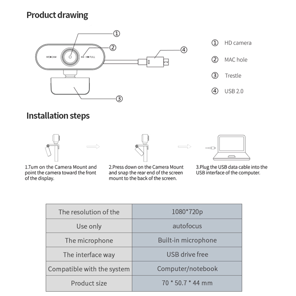 Webcam để bàn thu hình cho máy tính/TV HD 1920*1080 rõ nét chân thực | BigBuy360 - bigbuy360.vn