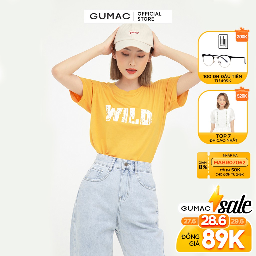 Áo thun nữ in chữ from basic tay ngắn cá tính GUMAC ATB518