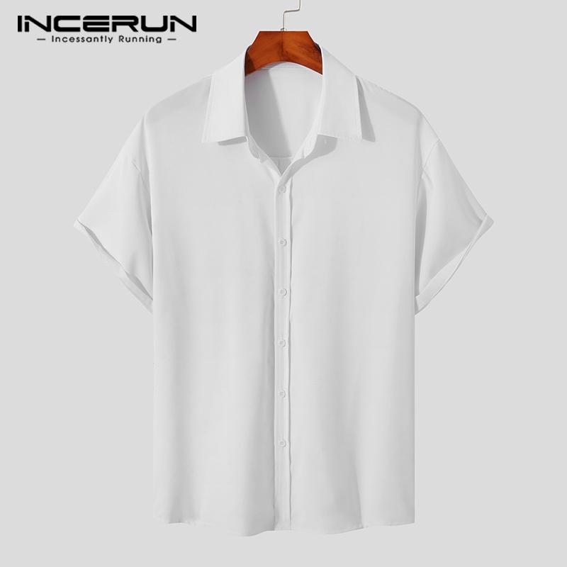 Áo sơ mi nam INCERUN ngắn tay màu sắc đơn giản