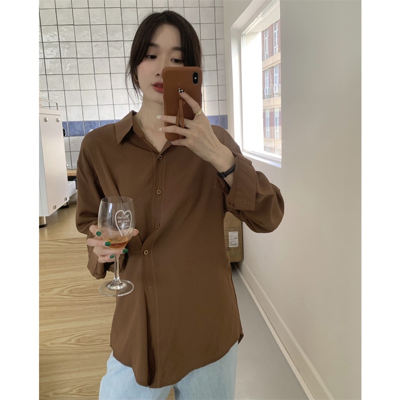 Áo Sơ Mi Tay Dài Dáng Rộng Màu Trơn Phối Nút Phong Cách Thời Trang Hàn Quốc Có 5 Màu Lựa Chọn | BigBuy360 - bigbuy360.vn