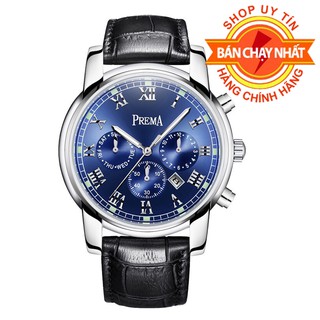 Đồng hồ nam PREMA dây da Cao Cấp, Lịch Lãm, Chống Nước, Chống Xước + Tặng kèm pin và vòng tay may mắn