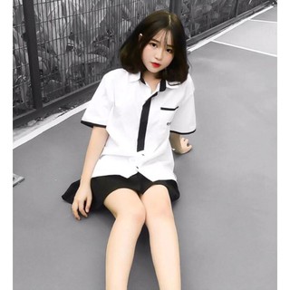 Áo SƠ MI HÀN VIỀN ĐEN UNISEX có 2size M L