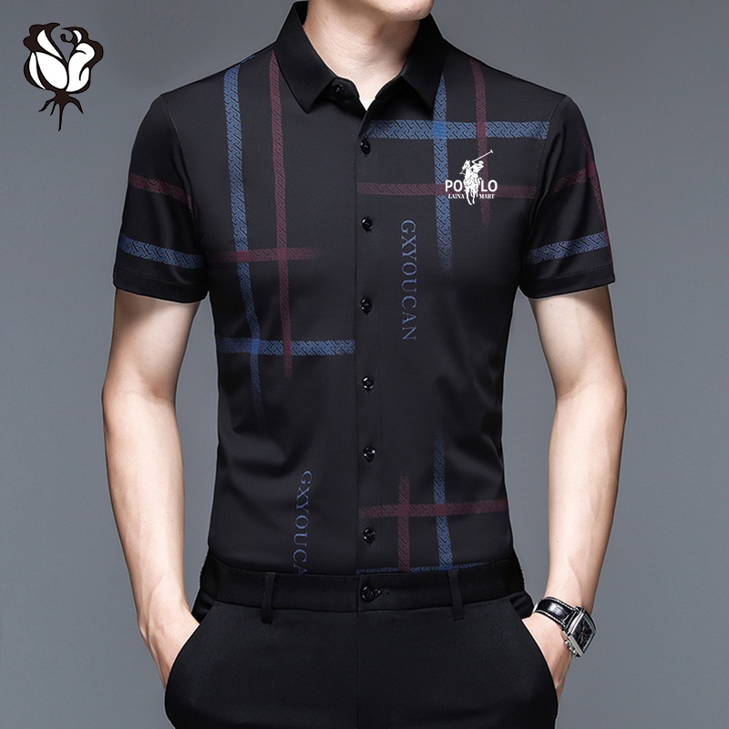 Áo Sơ Mi Ngắn Tay Không Đường May Co Giãn Cao 3 Màu Thời Trang Cho Nam