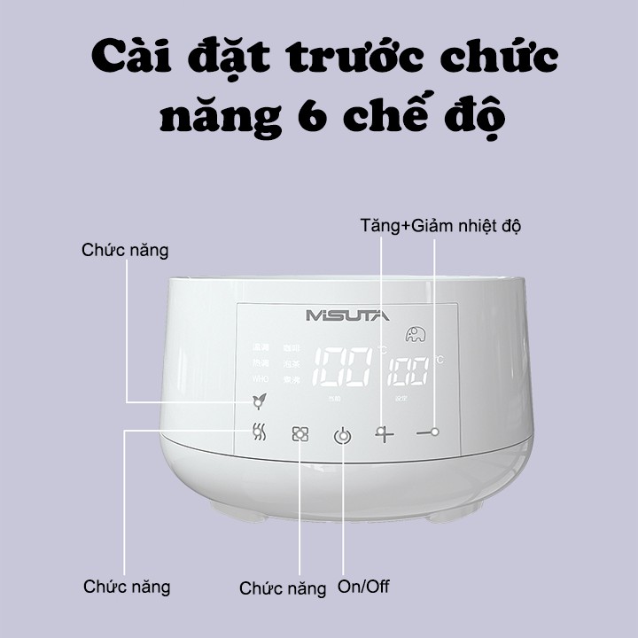 Máy hâm nước pha sữa siêu tốc giữ nhiệt thông minh MISUTA - Khử clo, xoay 360 độ mẫu mới - tặng kèm phích chuyển đổi