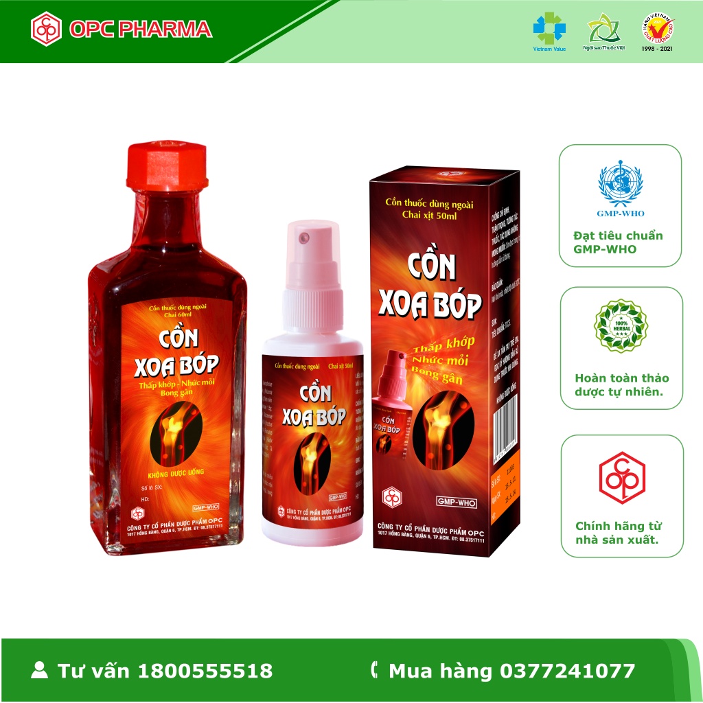 CỒN XOA BÓP OPC ( Chai xịt 50 ml & 60 ml ) - Dùng khi nhức mỏi, bị thương, bị ngã, bong gân - Hàng chính hãng OPC