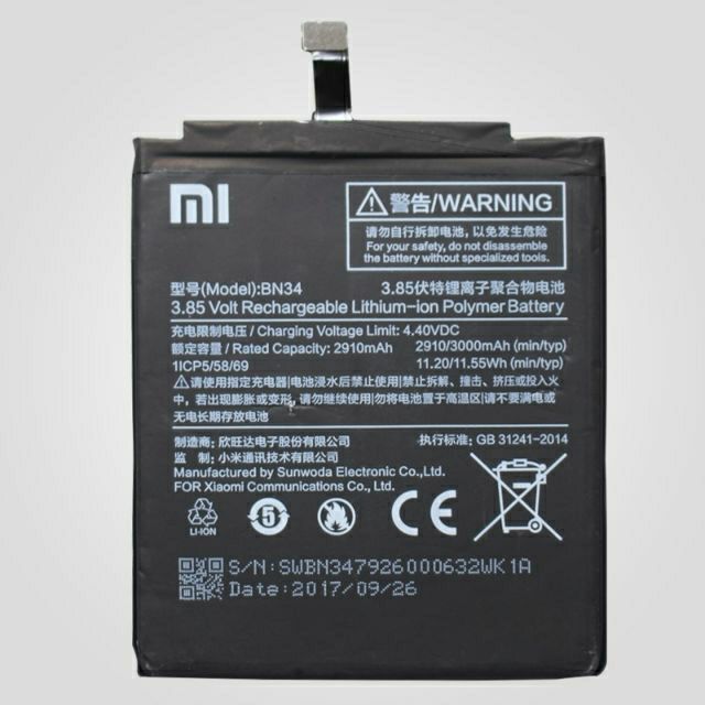 Pin xịn xiaomi redmi 5A/ BN34 zin 3000mAh - Bảo hành 6 tháng