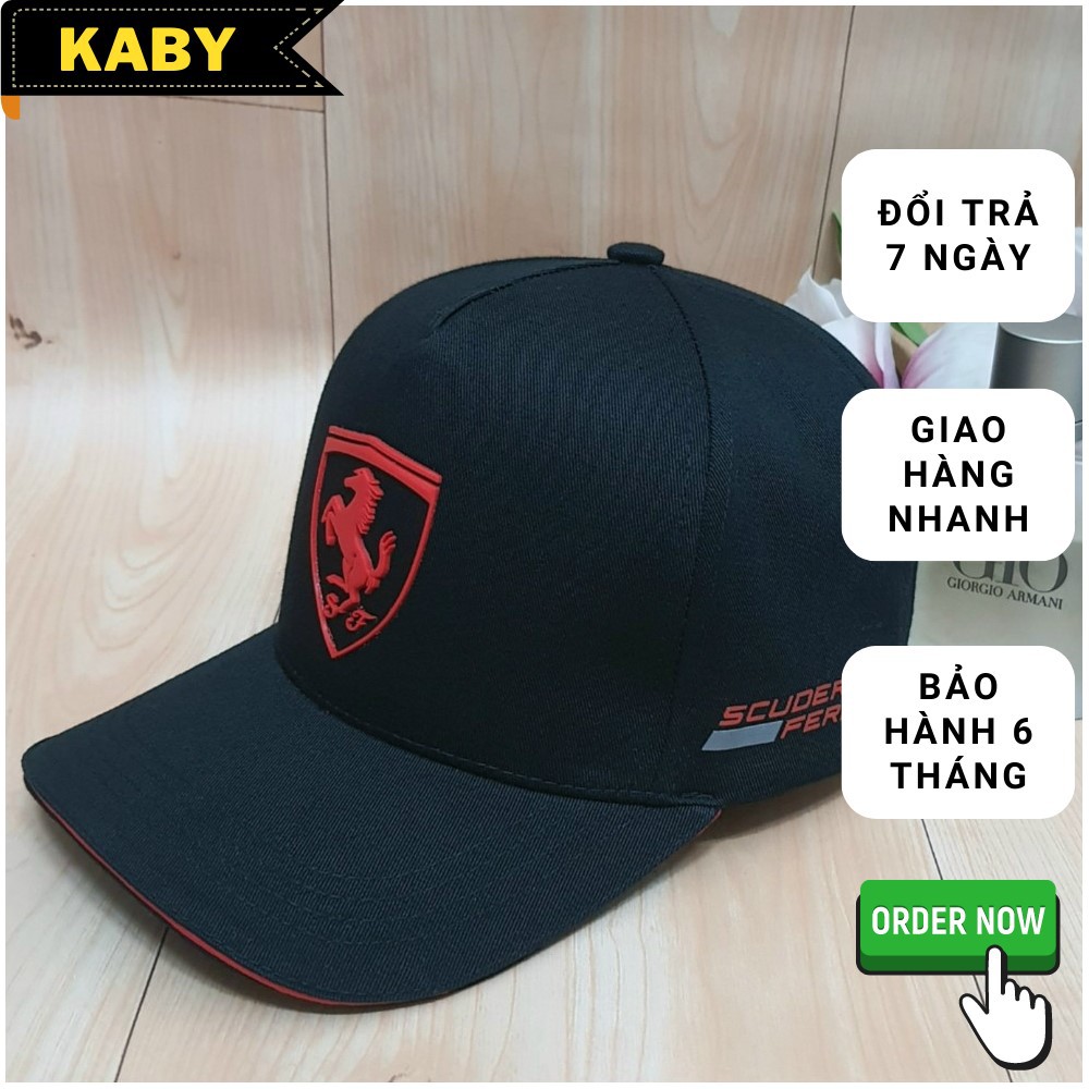 Mũ lưỡi trai ❤️ Nón kết thêu chữ logo hàng hiệu ferrari hình con ngựa  màu đen form unisex nam nữ NK-034