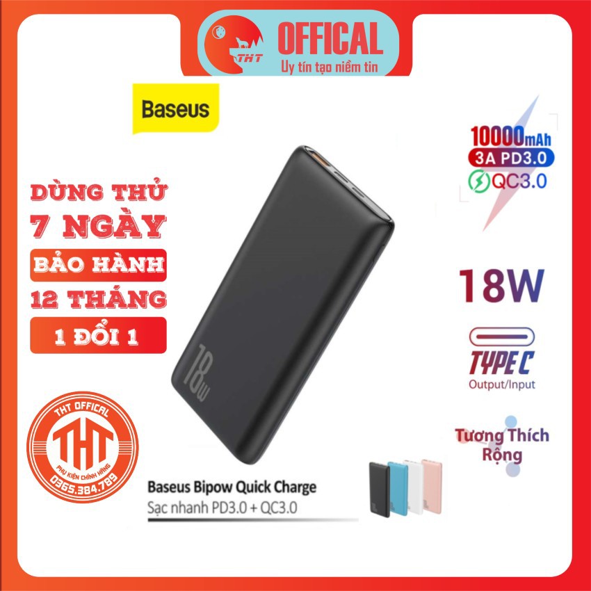 [Mã 154ELSALE2 giảm 7% đơn 300K] [BH CHÍNH HÃNG 12 THÁNG] Pin sạc dự phòng 10000 mAh Baseus dùng cho mọi dòng máy.