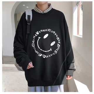 Áo thun nỉ sweater Unisex nam nữ chất liệu Cotton oversize form rộng dành cho giới trẻ in hình mặt cười nghiêng AMAZ3
