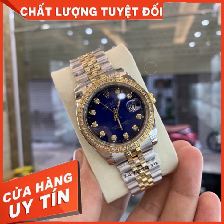 Đồng Hồ Nam RoLex Sapphire RA25 Case 36mm XANH viền đá Máy cơ Automatic Nhật